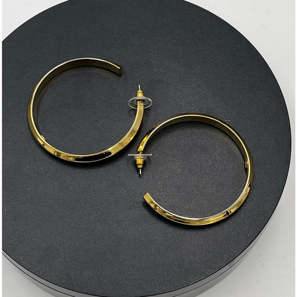 Karl Lagerfeld Signed Large Heavy Gold Plated Hoop Earrings - Picture 2 of 14